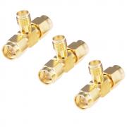 RFaha 3pcs Antenna Adapter SMA Female to Dual SMA Male Connector T type 3 way Splitter Antenna Converter(NOT for TV)(F08-3)